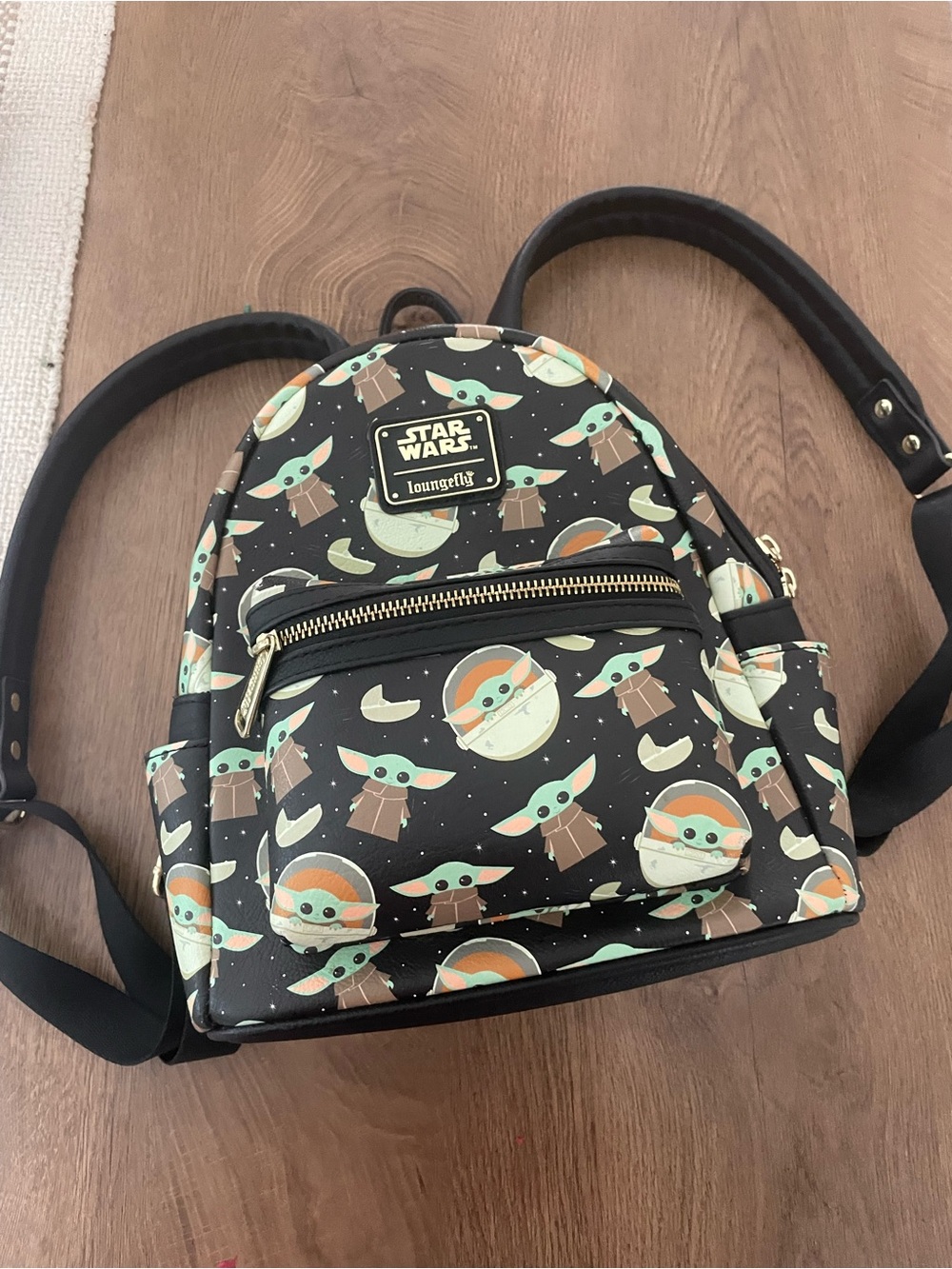 Loungefly Star Wars Grogu Black Mini Backpack with Mint and Tan Accents